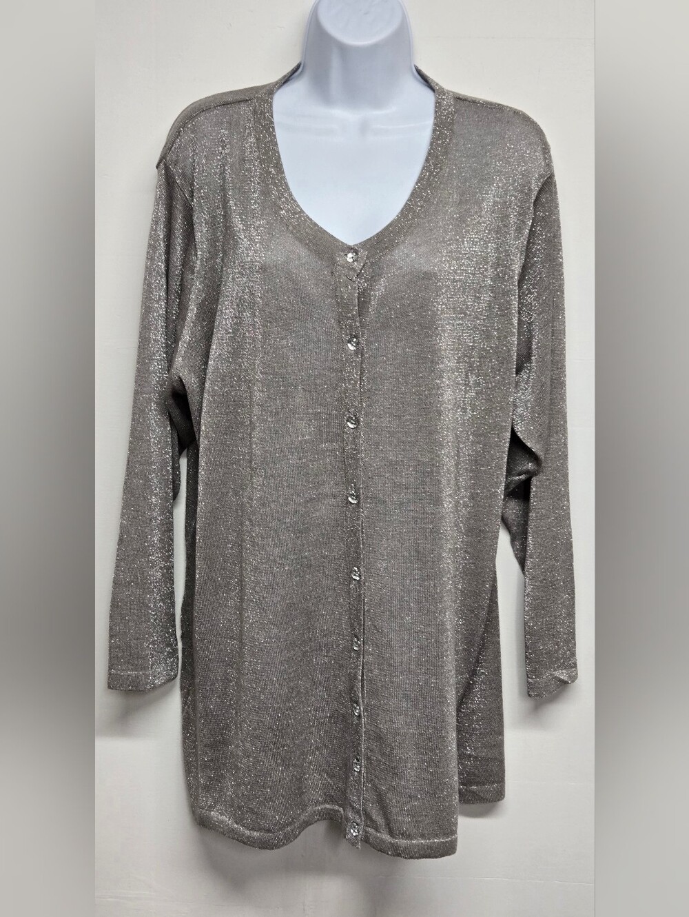 The Revolution Franchise 2 Plus Sz Cardigan Sweater Semi Sheer Silver Metallic